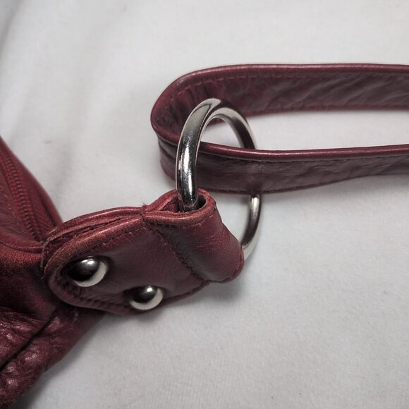 Danier Red Leather Purse Shoulder Crossbody Bag Cargo Pocket Silver Y2K Hobo Zip - Picture 16 of 16